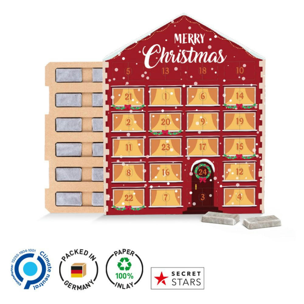 Täfelchen Adventskalender Haus ECO, verschiedene Füllvarianten